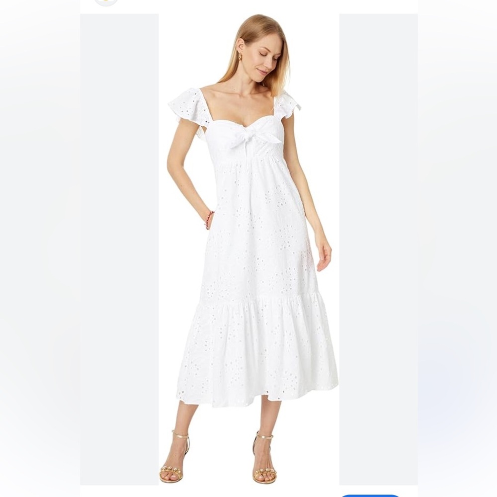 Lily Pulitzer Elegant White Eyelet midi Dress size 8 new summer vacation